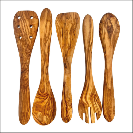 Utensils Holder & Olive Wood Spoons Set – Mediterra