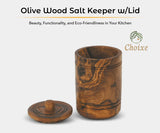 Olive Wood Salt Keeper w/Lid