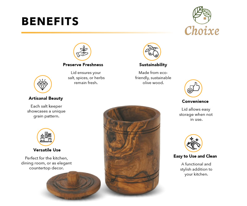 Olive Wood Salt Keeper w/Lid